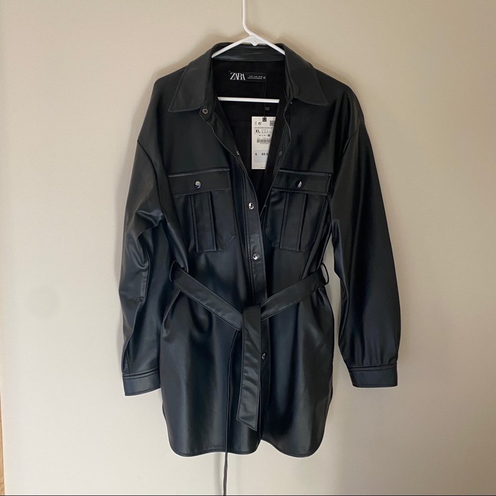 NWT faux leather shirt dress Zara size XL